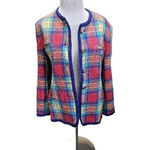 J McLaughlin Colorful Tweed Blazer Womens Size 10 Cotton Blend
